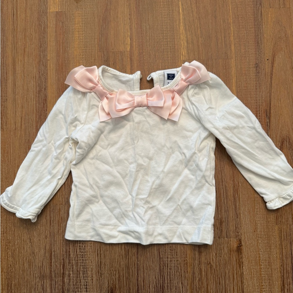 Janie and Jack Cream Long Sleeve Top with Pink Bows